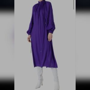 Tibi Viscose Georgette Vibrant Purple Long Sleeve Drawstring Dress